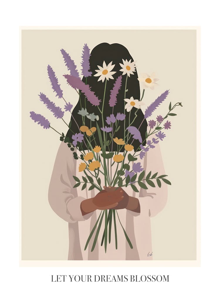 Let Your Dreams Blossom Poster Spring Girl With Purple Flowers 4