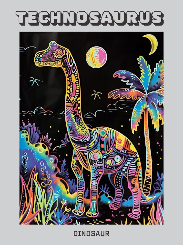 Pattern Neon Dinosaur Poster