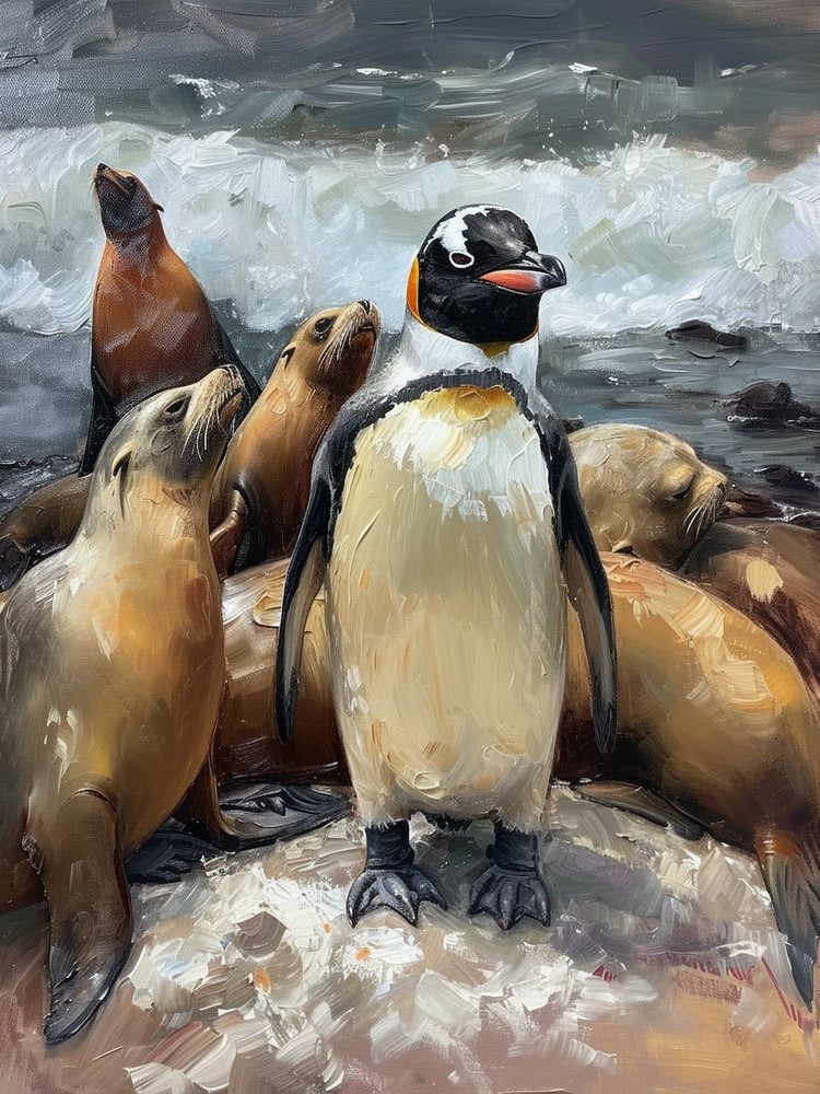 Adlie Penguin Sea Lion Island Oil Painting 2