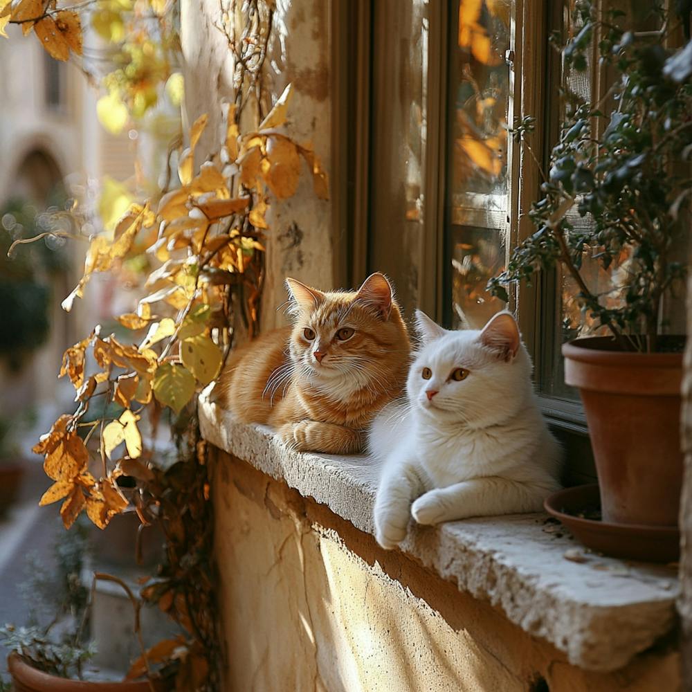 Two Cats On A Window Sill