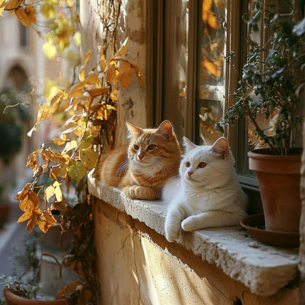 Two Cats On A Window Sill