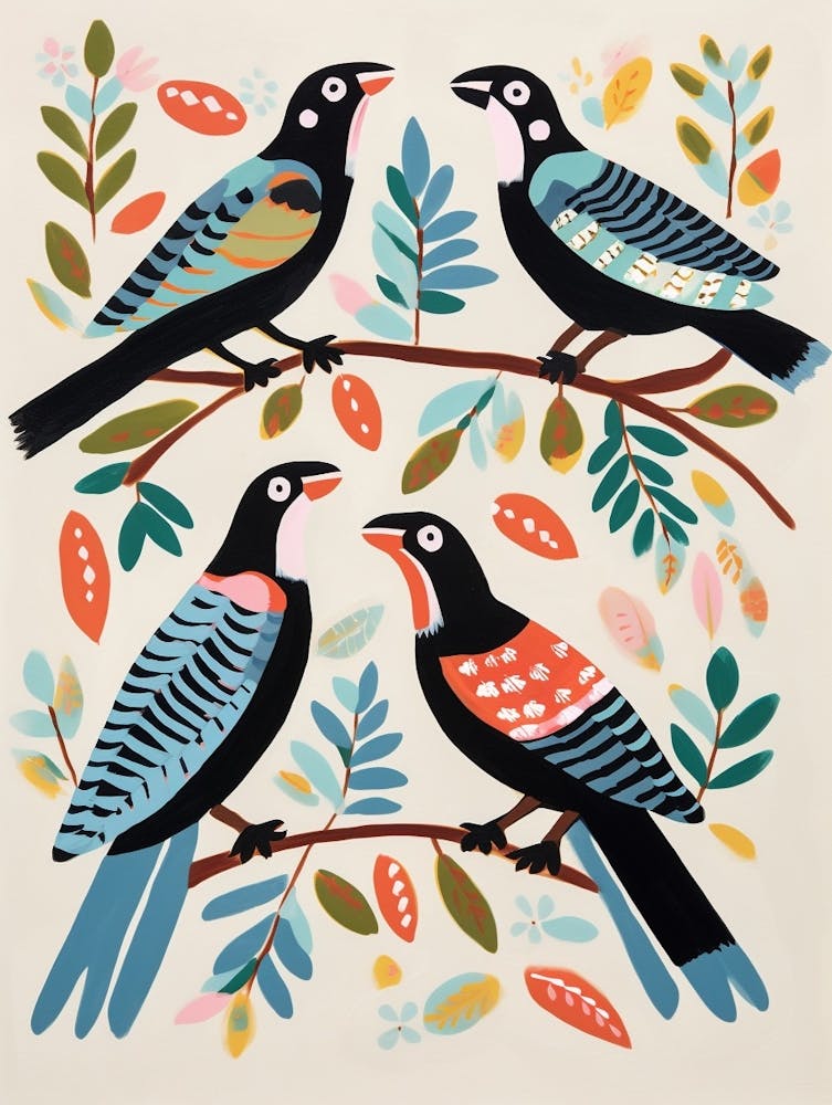 Folk Style Bird Painting Magpie 7