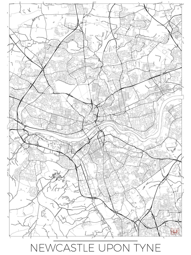Carte Minimale de Newcastle Upon Tyne