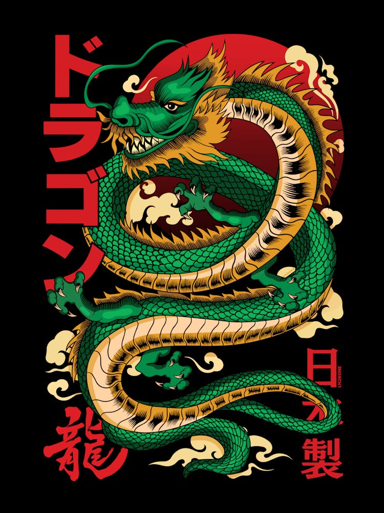 Anime Green Japanese Dragon