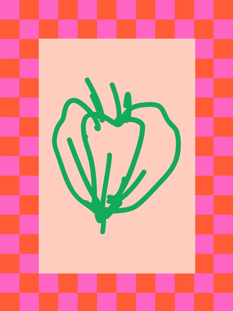 Modern Checkered Flower Poster Pink & Green 1