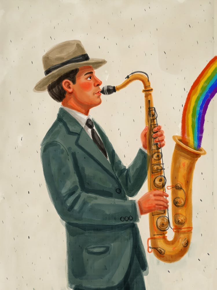 Saxophone Player With Rainbow