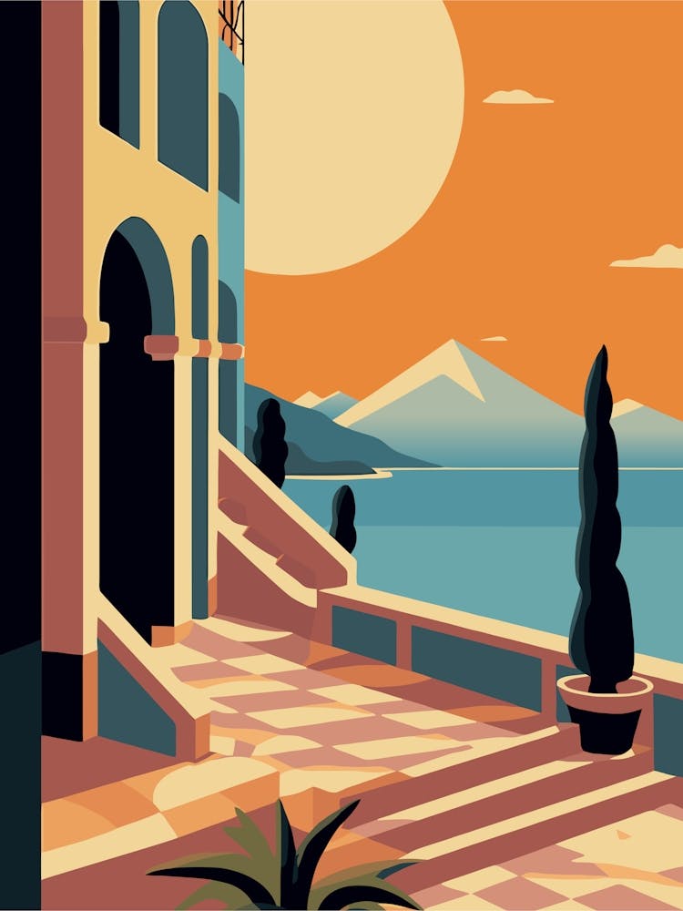 Flat Vector Santorini Serenity