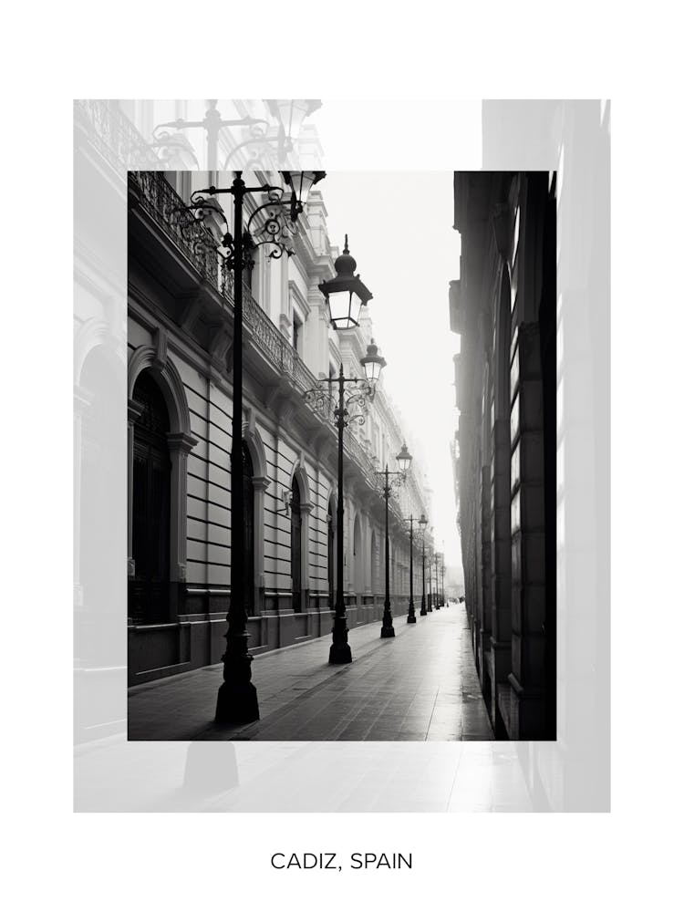 Poster Of Cadiz, Spain, Black And White Old Photo 4