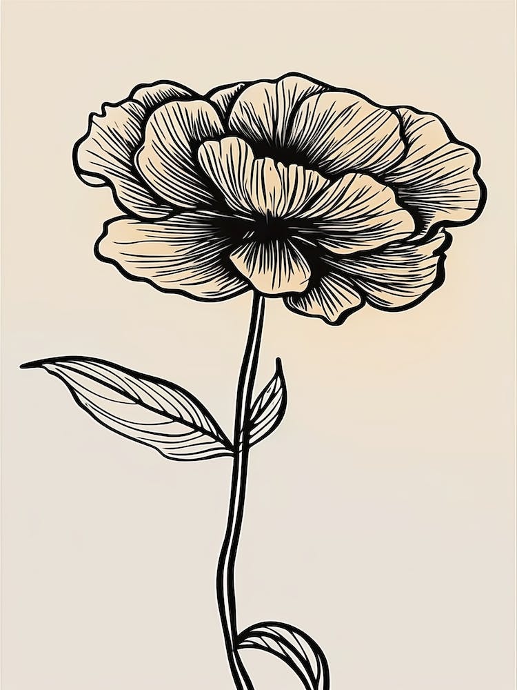 Line Art Marigold Flowers Illustration Neutral 3