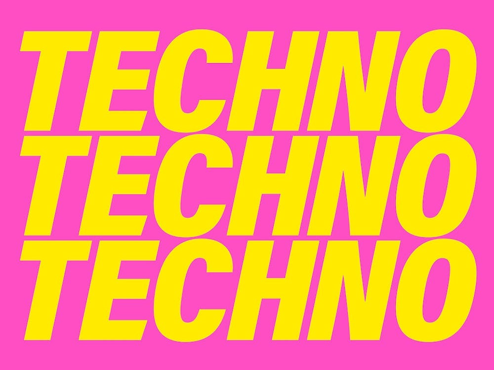 Techno Techno Techno in yellow on pink