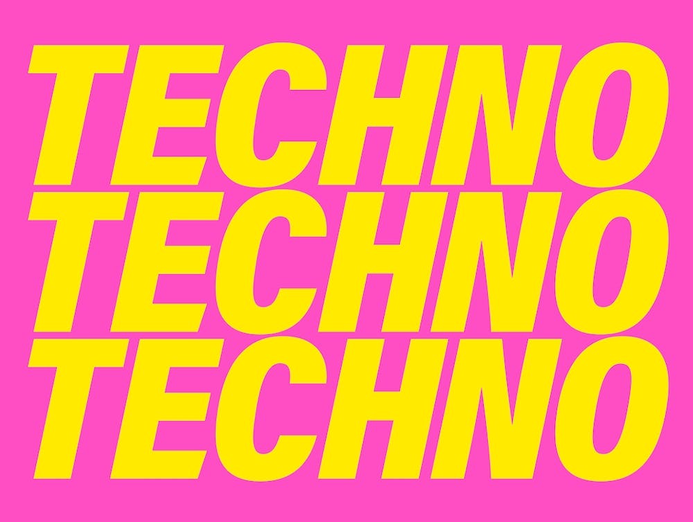 Techno Techno Techno in yellow on pink