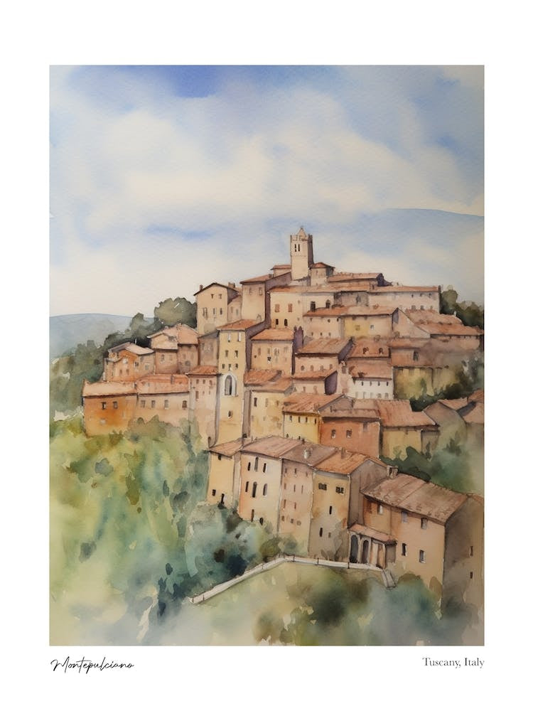 Montepulciano, Tuscany, Italy 4 Watercolour Travel Poster