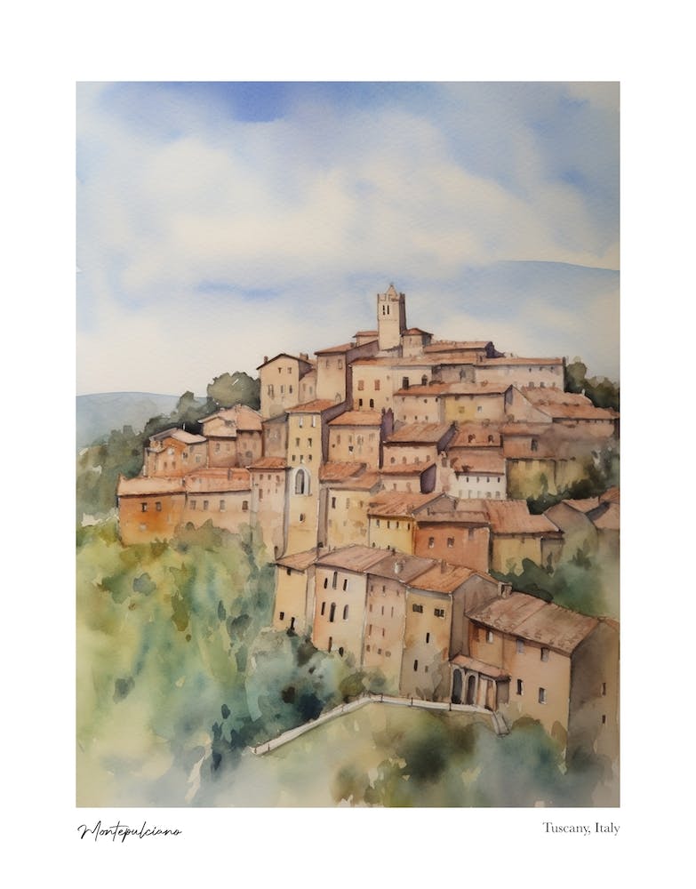 Montepulciano, Tuscany, Italy 4 Watercolour Travel Poster