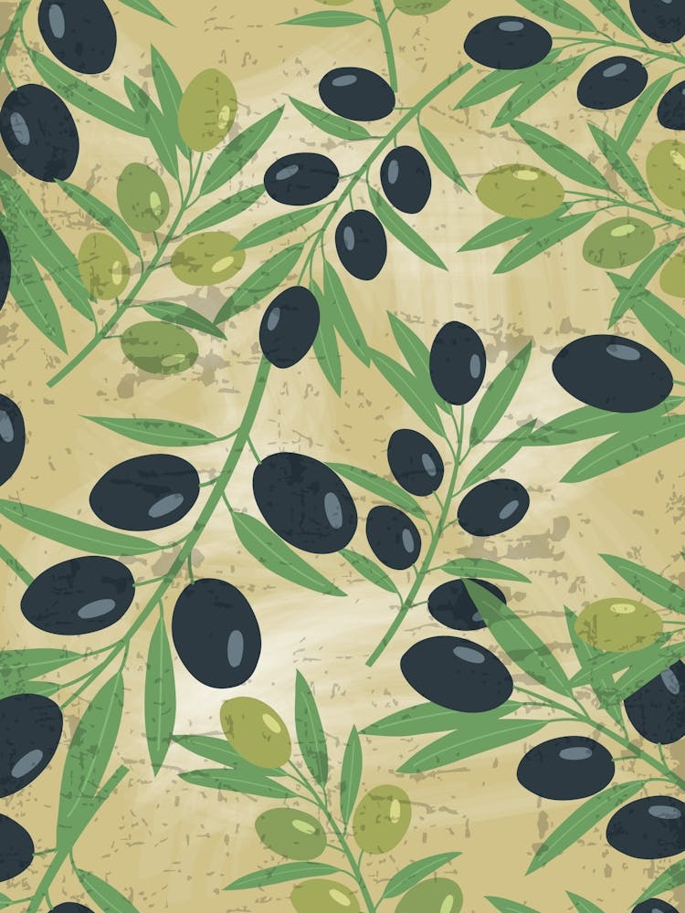 Olives Seamless Pattern Vector - olives poster, kitchen wall art 1