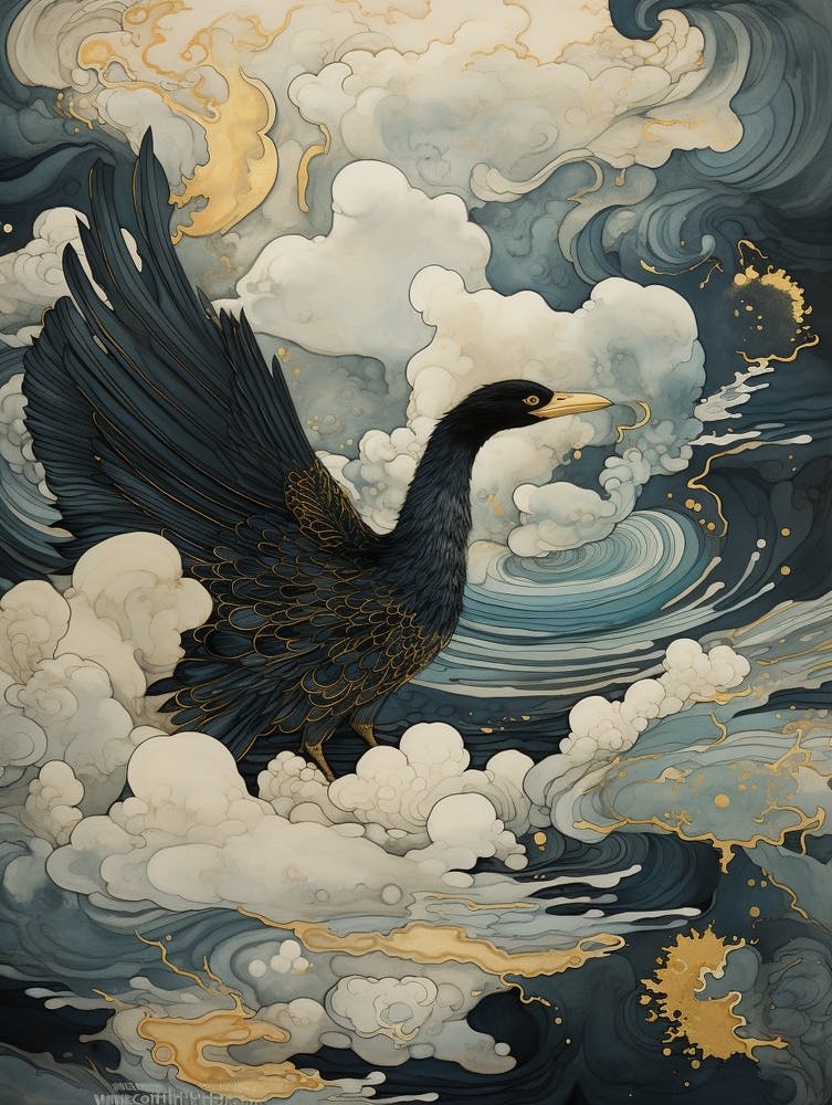 Cormorant 2 Gold Detail Painting