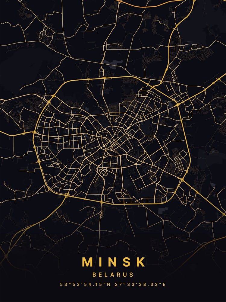 Minsk Belarus Black And Gold Map