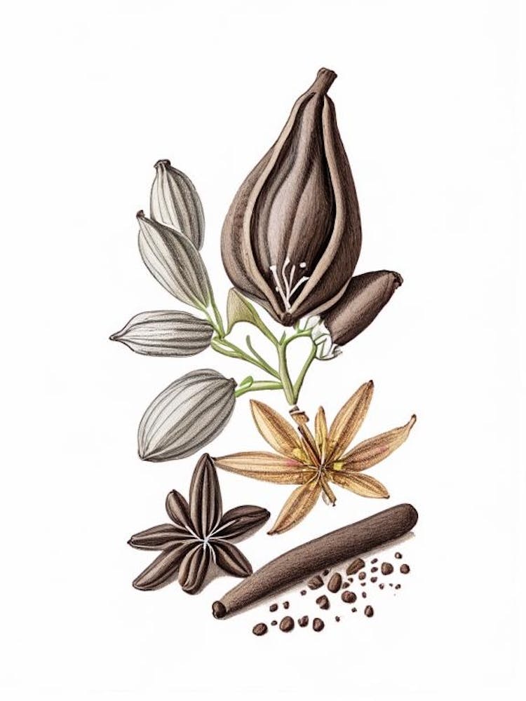 Black Cardamom Spices And Herbs Pencil Illustration 3