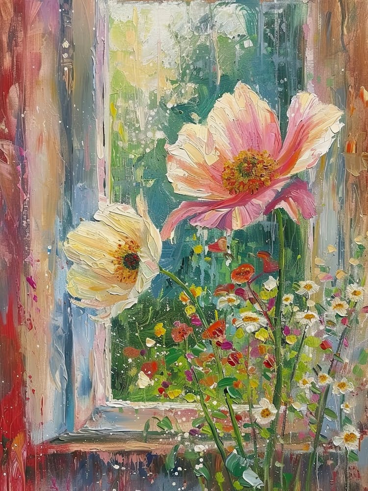 Anemone Flowers On A Cottage Window 3