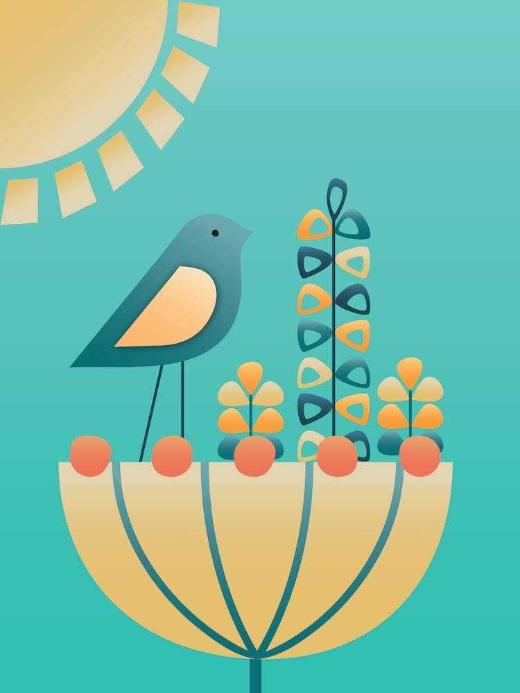 Mid-Century Bird And Flower
