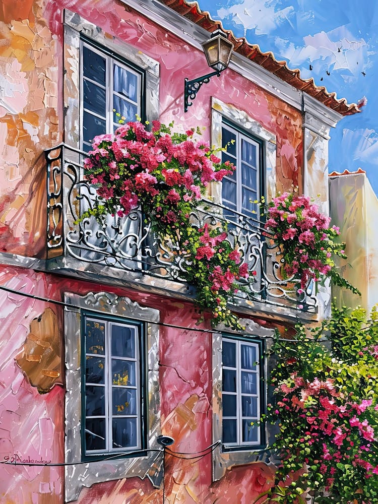 Balcony View Painting In Lisbon 4