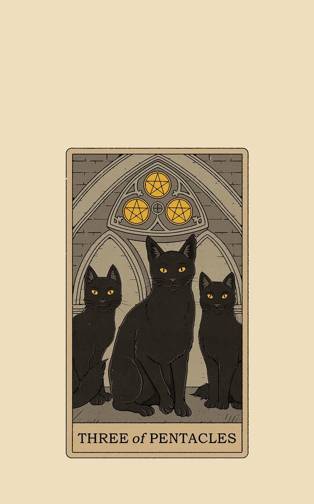Drei der Pentakel Katzen Tarot