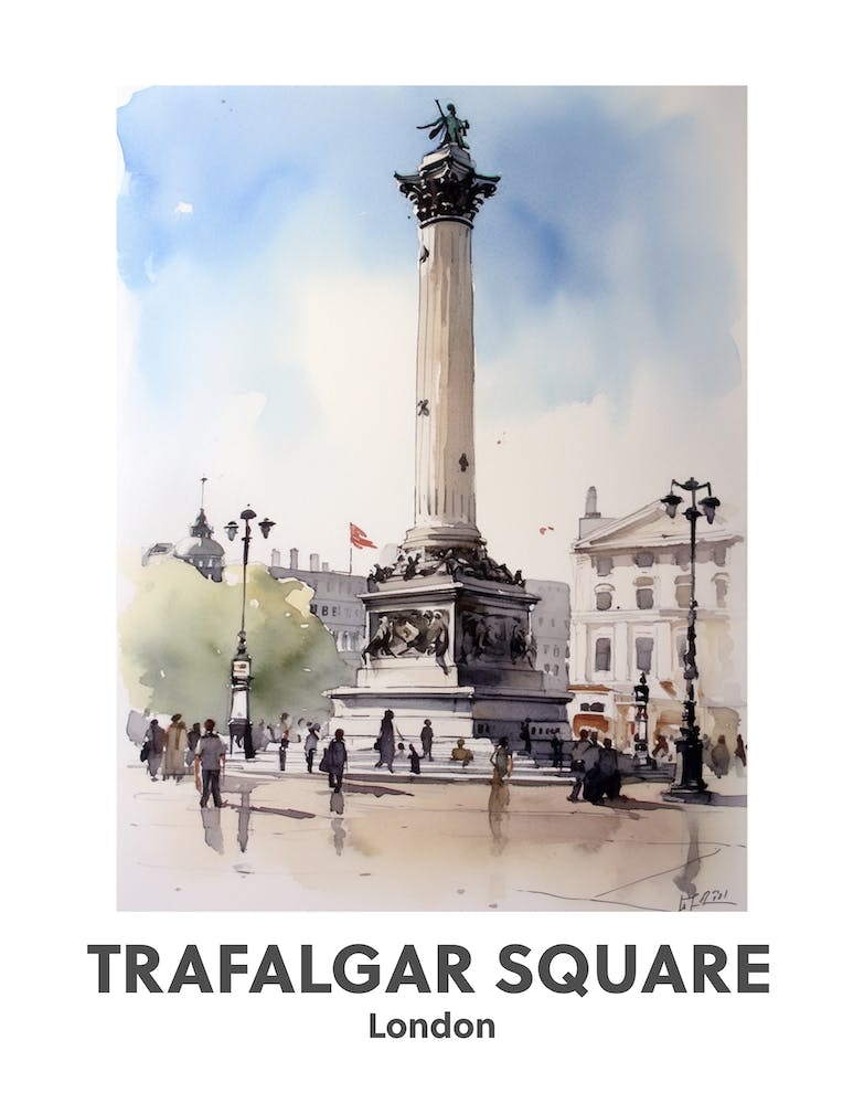 Trafalgar Square, London 4 Watercolour Travel Poster
