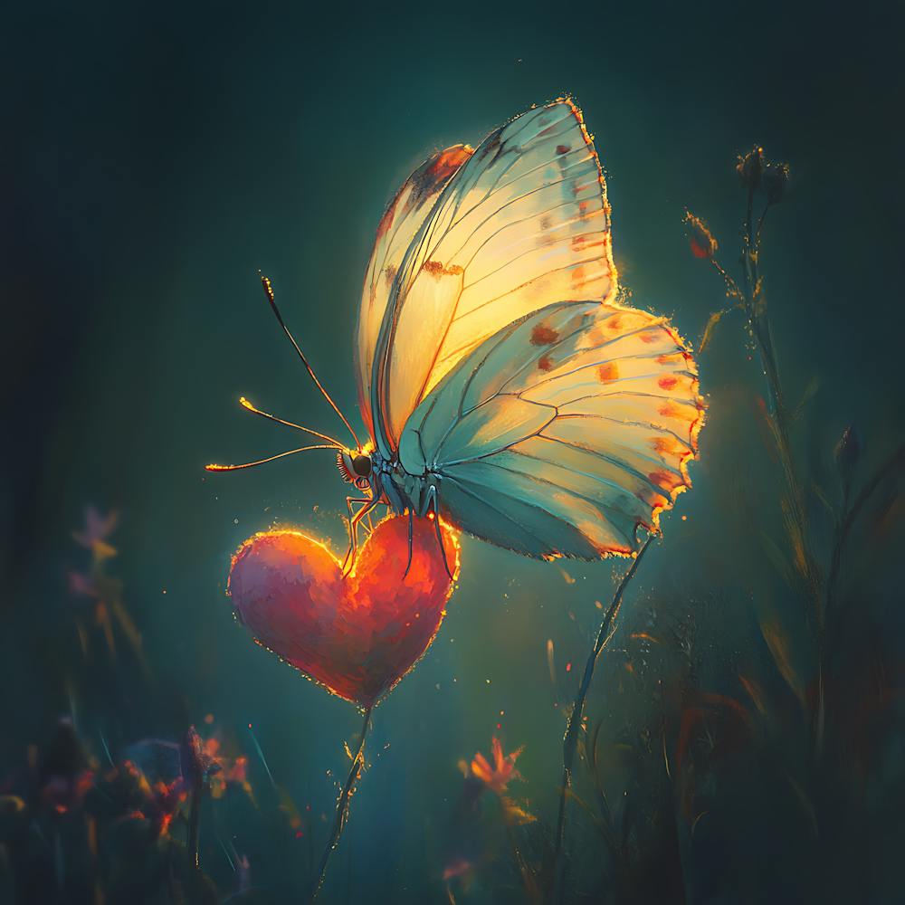 Butterfly Resting on Heart Flower 5