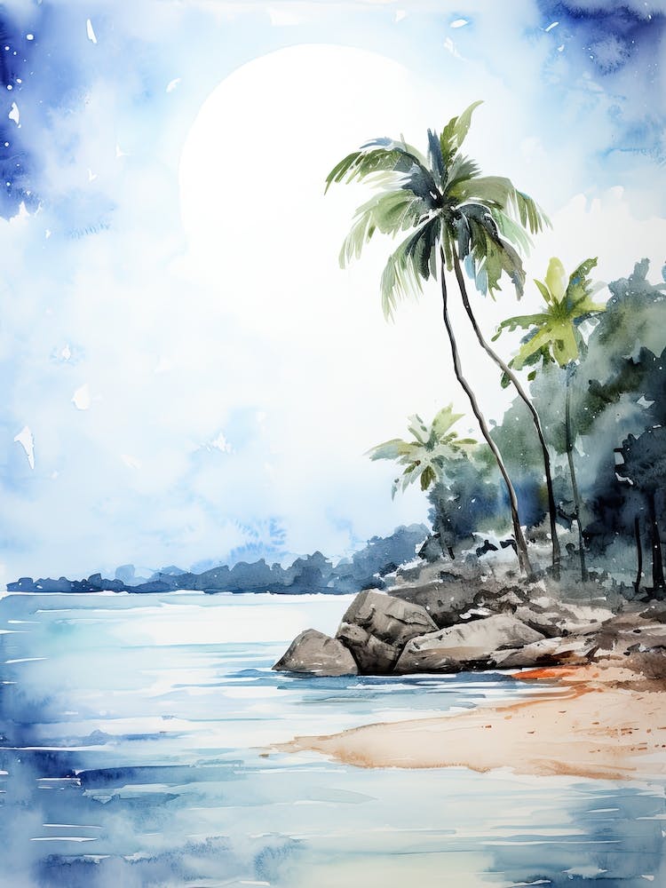 Aquarell von Anse Lazio Praslin Island Seychellen2