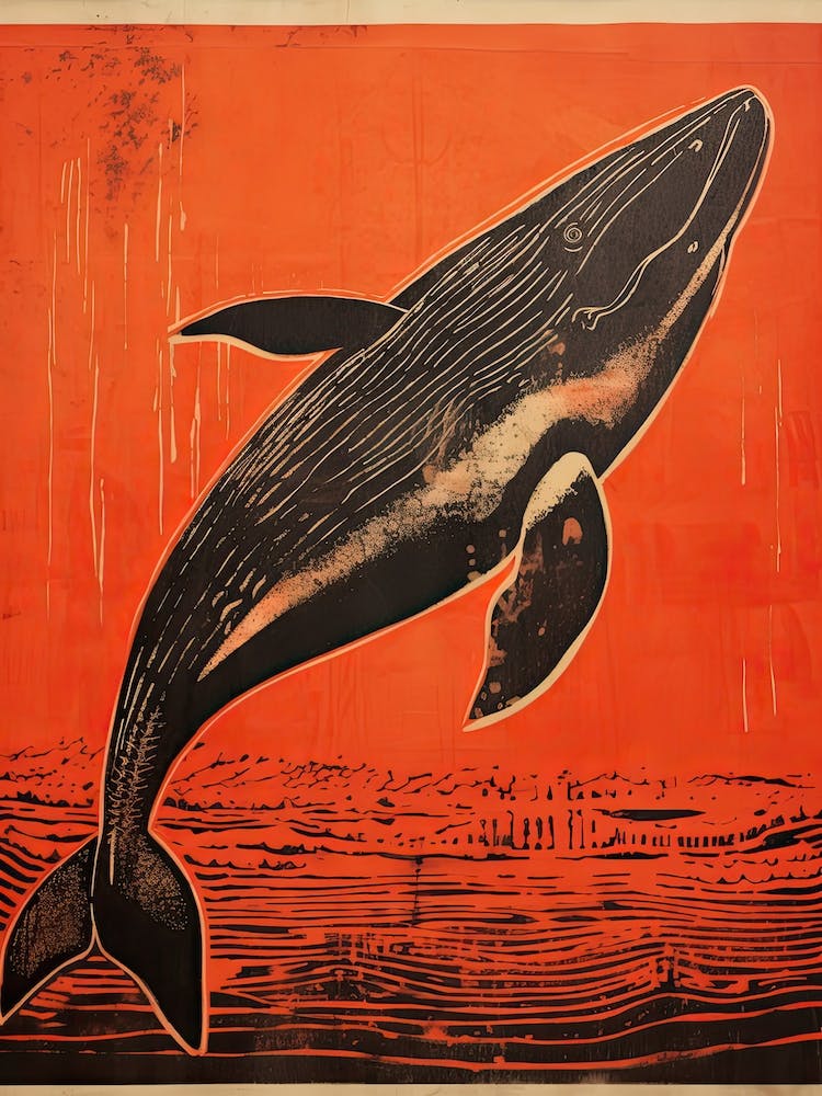 Whale, Woodblock Animal Drawing 3