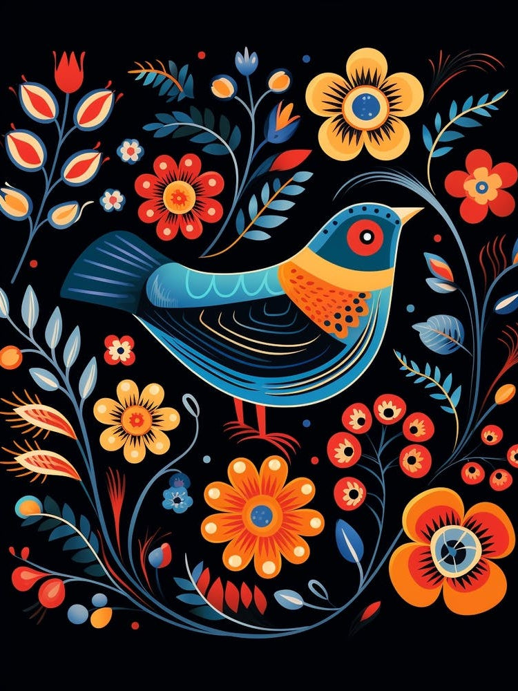 Folk Bird Illustration Bluebird 1
