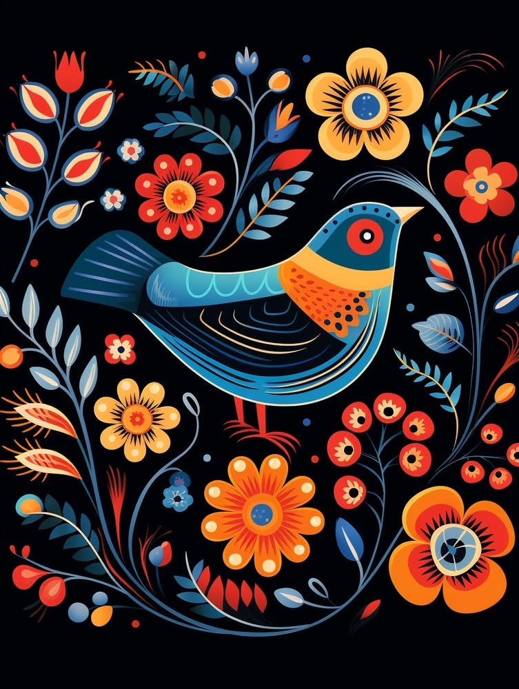 Folk Bird Illustration Bluebird 1
