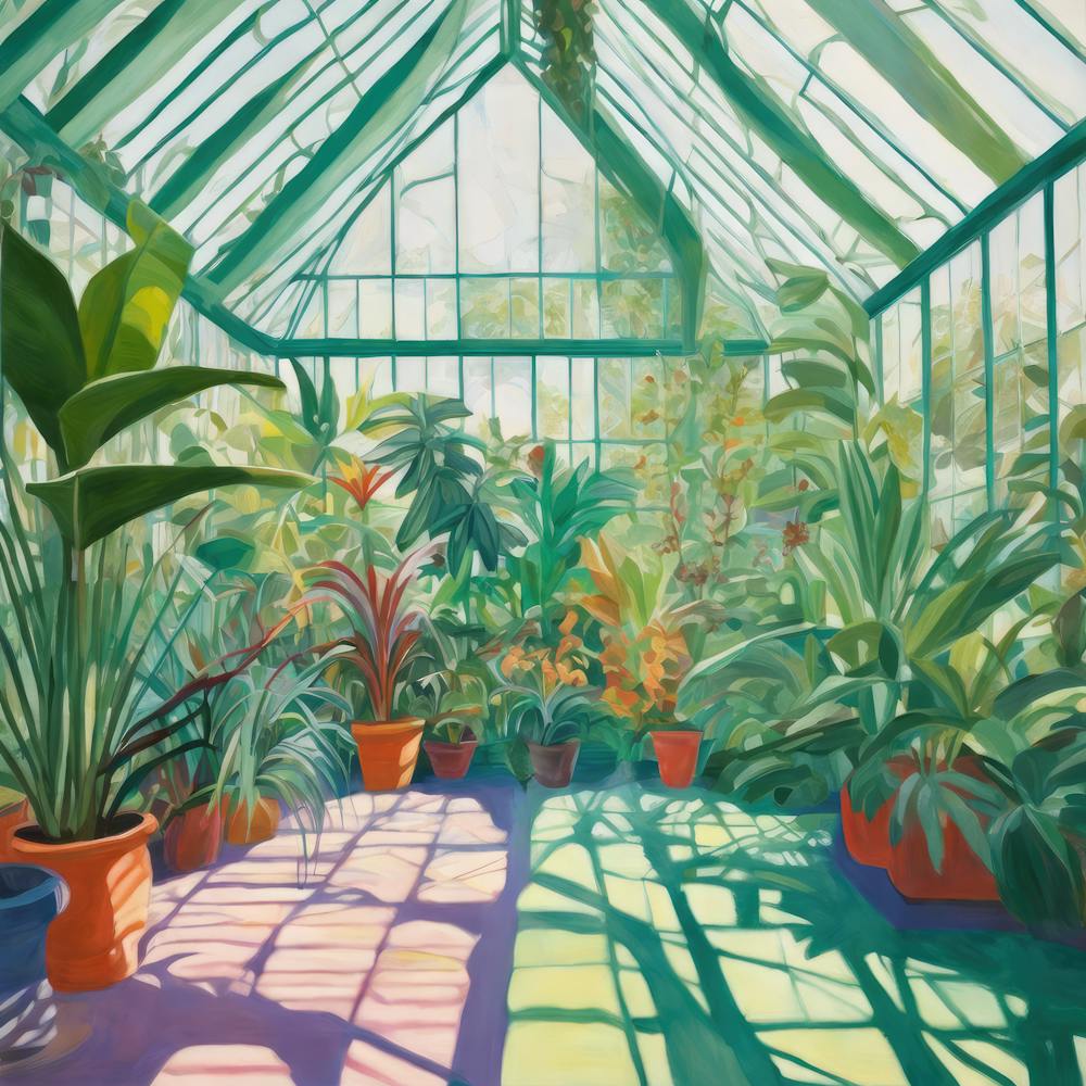 Botanical Greenhouse Series in Style of David Hockney 1