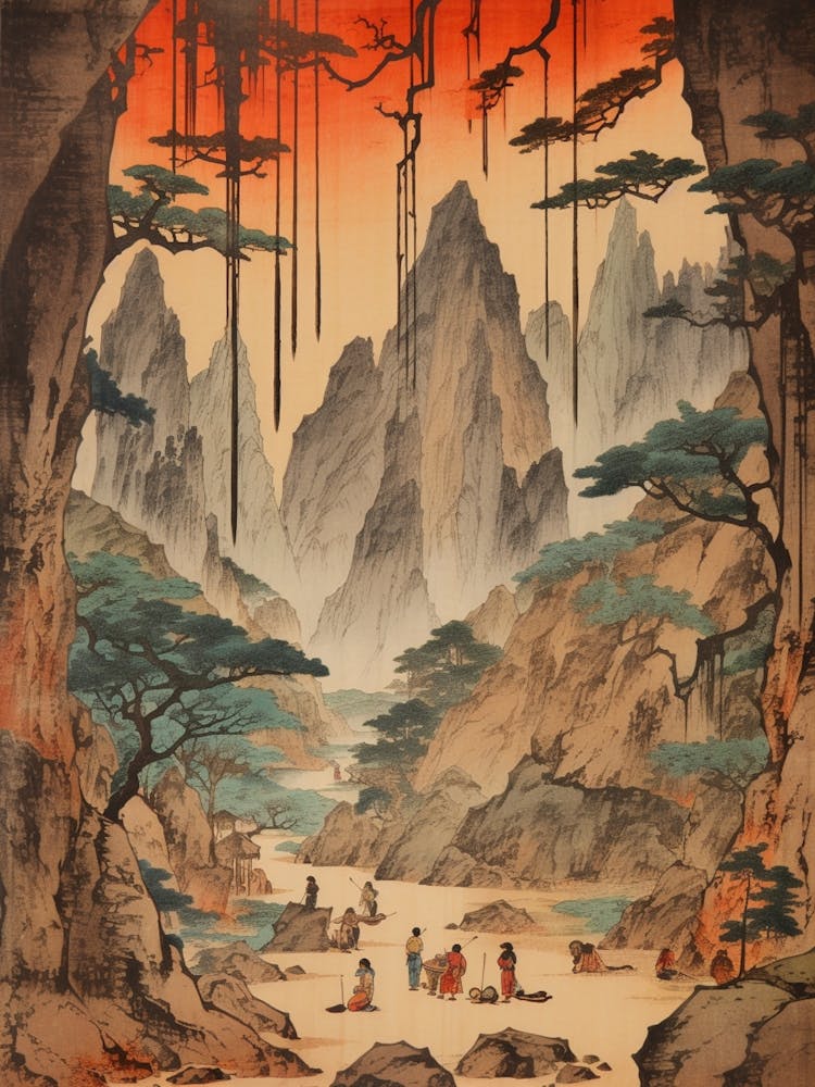 Akiyoshido Cave, Japan Vintage Travel Art 1