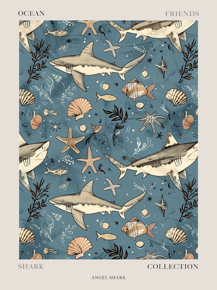 Pastel Angel Shark Watercolour Seascape Pattern 1 Poster