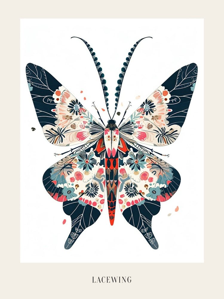 Colourful Insect Illustration Lacewing 9 Poster
