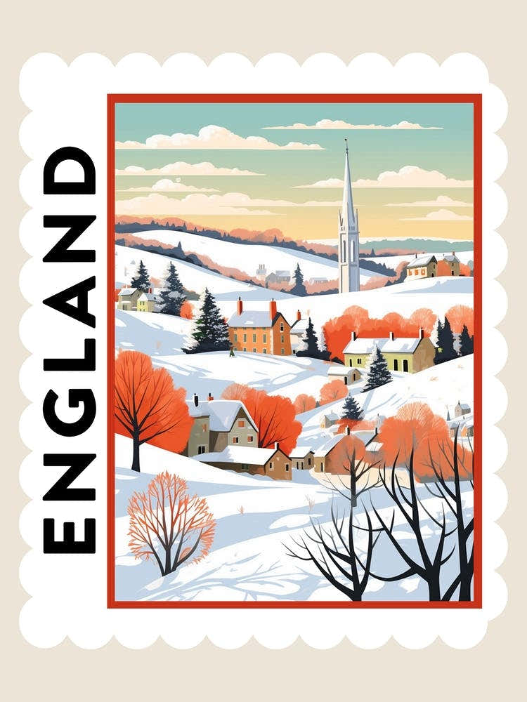 Retro Winter Stamp Poster Cotswolds United Kingdom 4