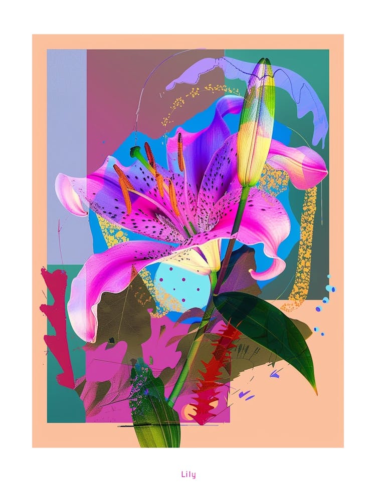 Lily 1 Neon Flower Collage Poster