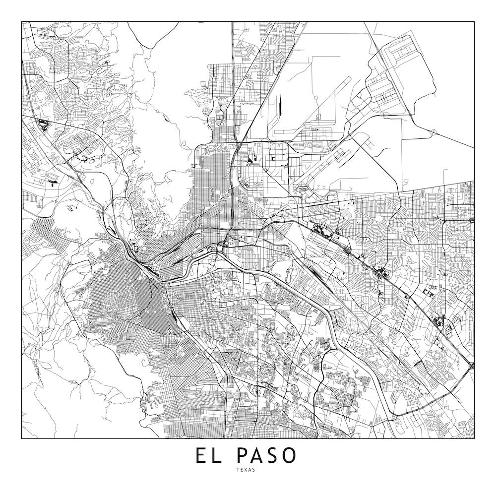 El Paso White Map Square