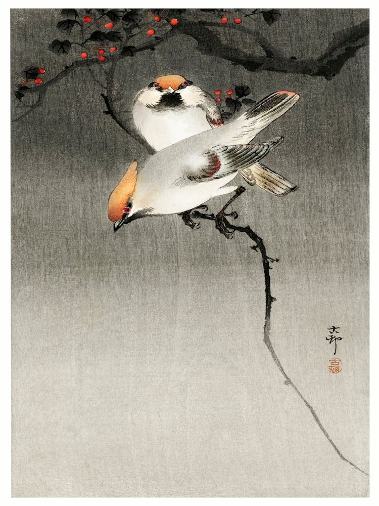 Bohemian Waxwing Birds (1900 1930), Ohara Koson