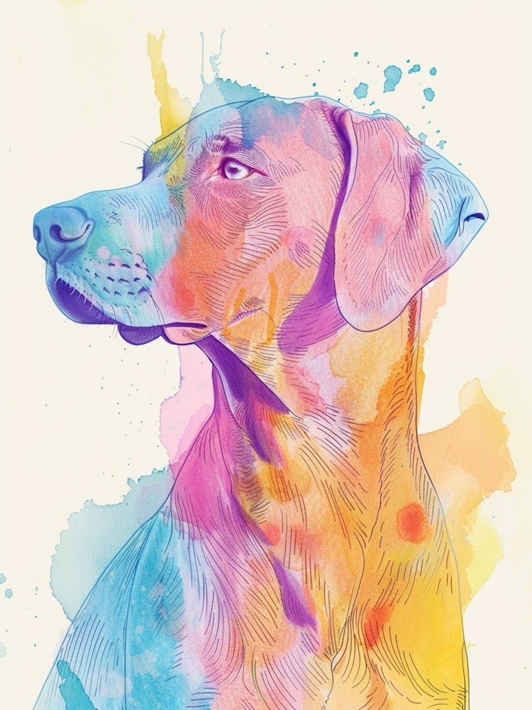Weimaraner Dog Pastel Line Watercolour Illustration 2