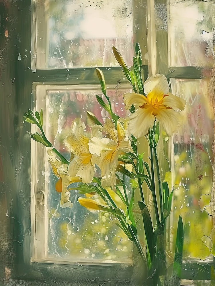 Iris Flowers On A Cottage Window 2