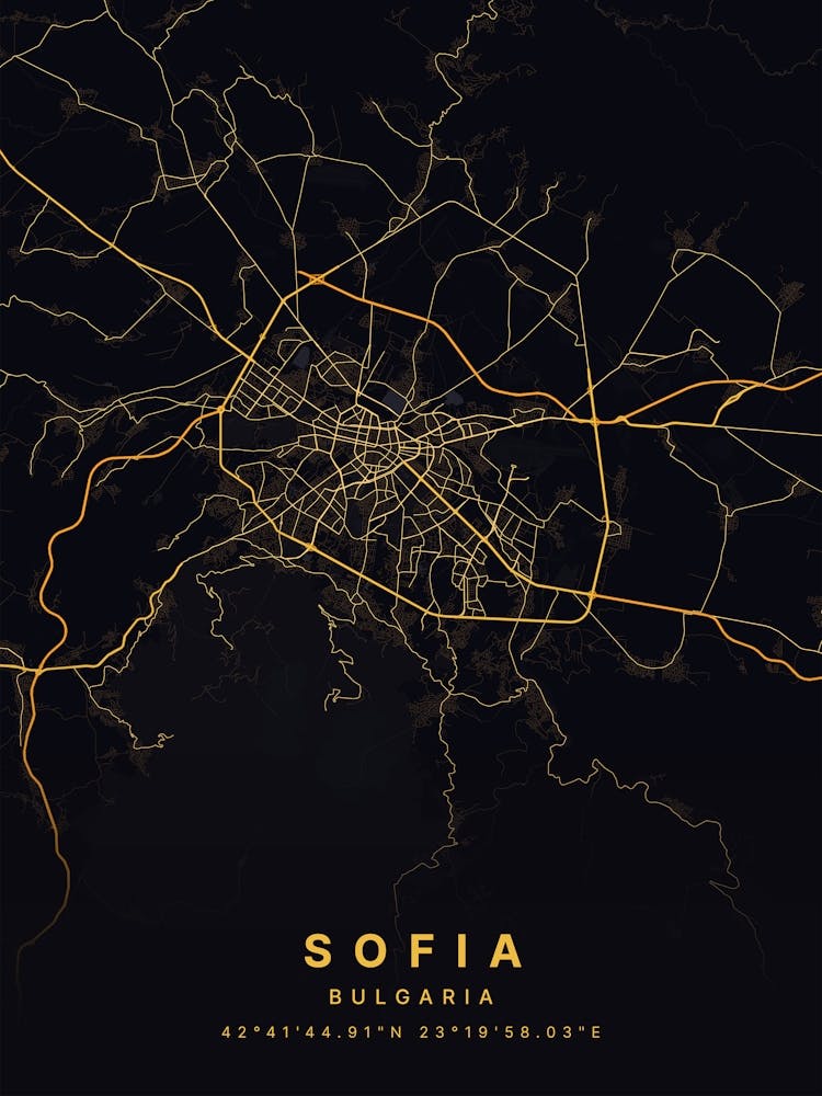 Sofia Bulgaria Black And Gold Map