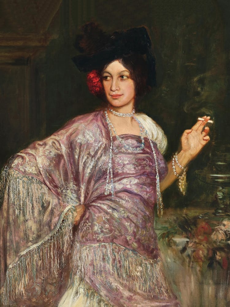 Lady In A Purple Dress, Señorita With a Cigarette, Vintage Woman Art