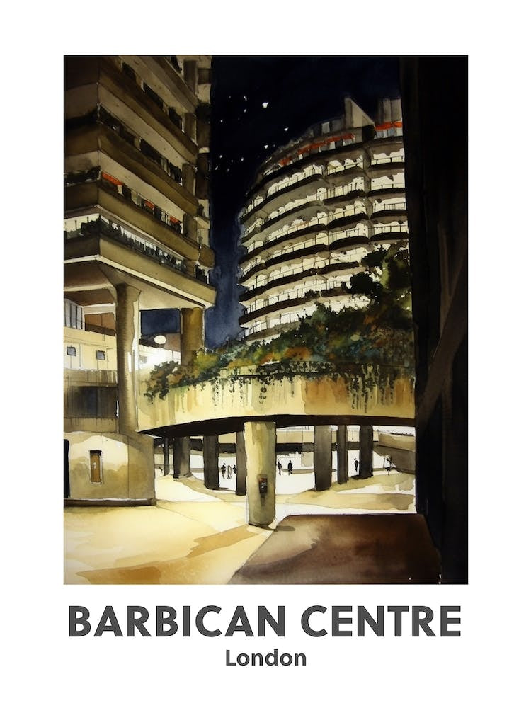 Barbican Centre, London 5 Watercolour Travel Poster