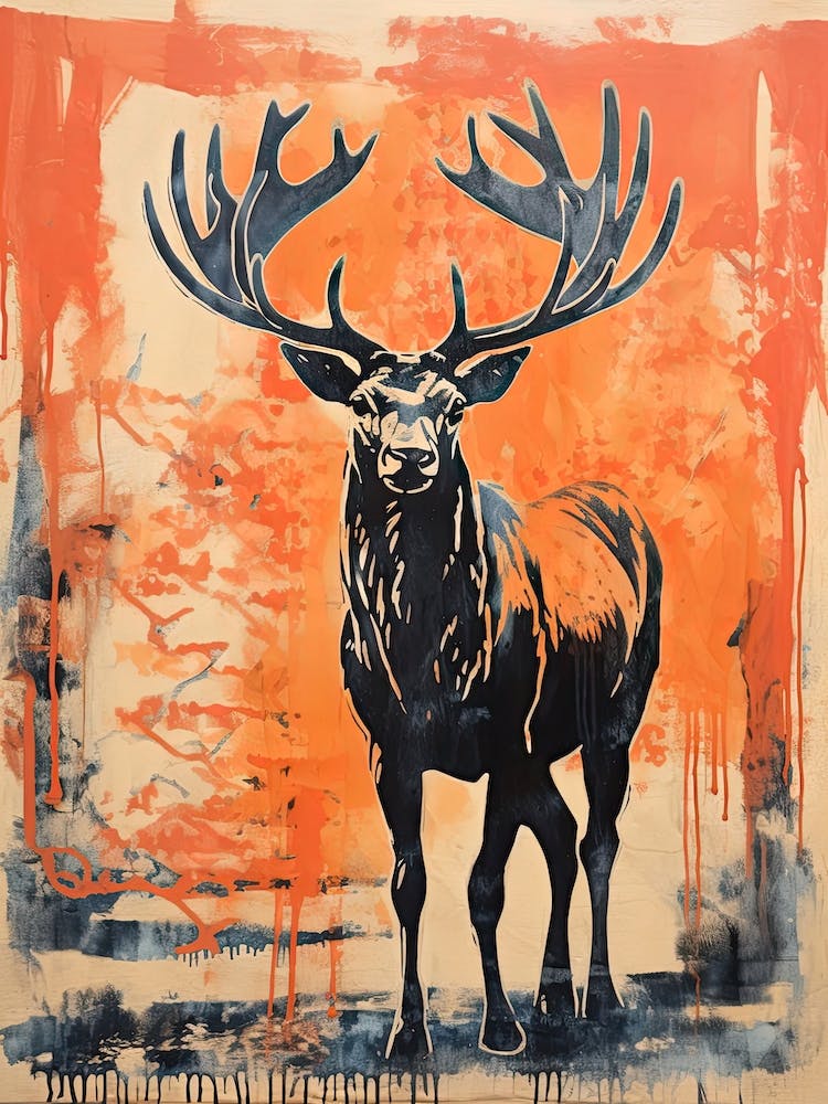 Elk, Woodblock Animal Drawing 4