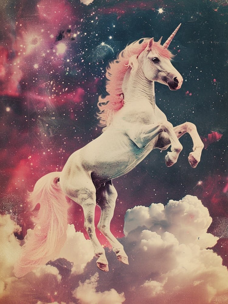 Pink Unicorn In Space Retro