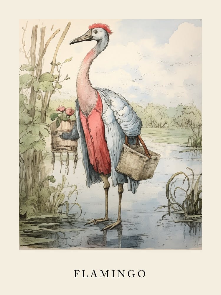 Beatrix Potter Inspired  Animal Watercolour Flamingo 3
