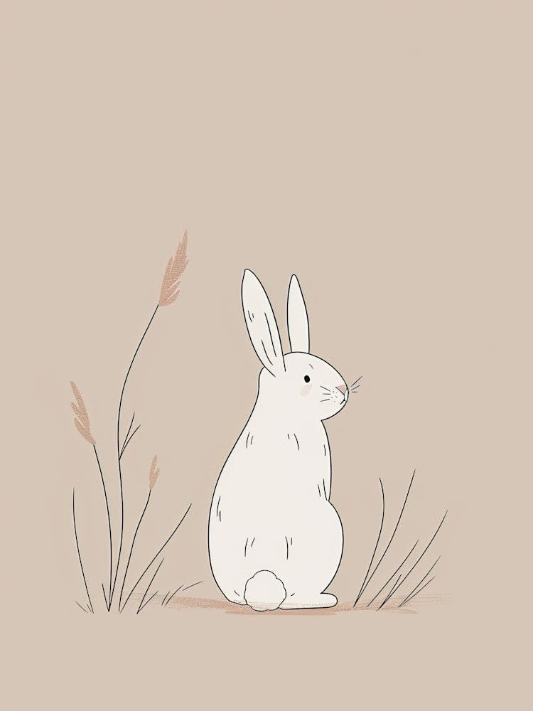 White Rabbit In The Grass - Boho, Line Art
