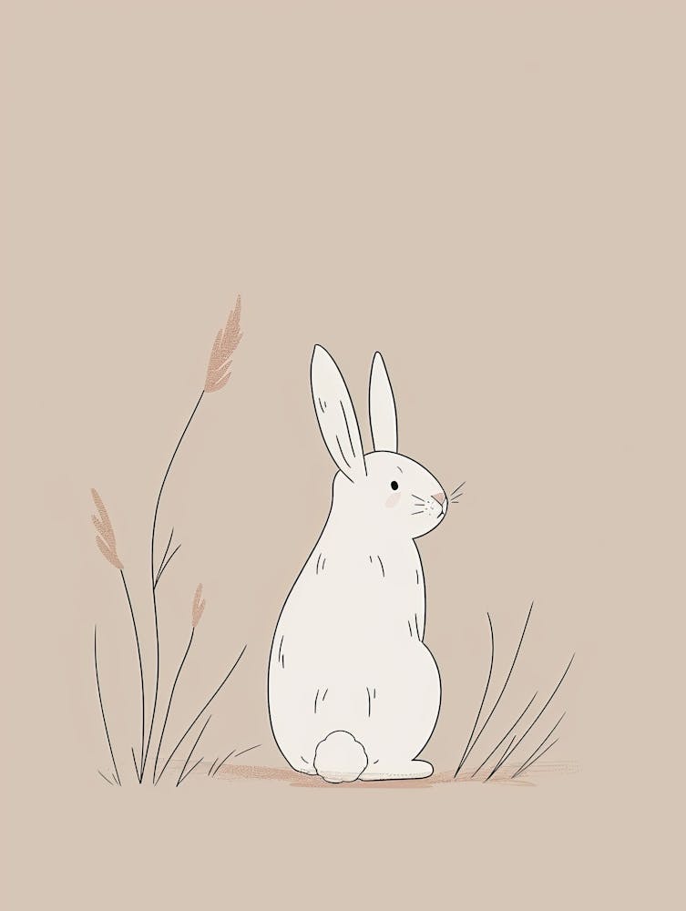 White Rabbit In The Grass - Boho, Line Art