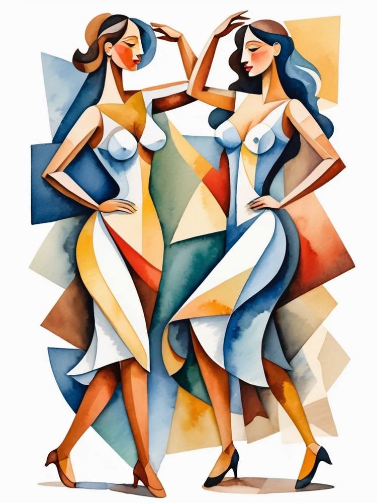 Two Women Dancing Watercolor Painting